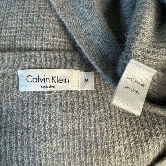 Calvin Klein Exclusive Womens Light Gray Waffle Knit 100% Cashmere Soft Sweater - Picture 2 of 8